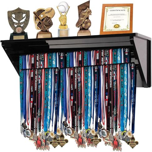 Medal display stand，Acrylic Medal Hanger and Trophy Rack, Black Medal Hanger Display Rack with Shelves, Medal Rack, Competition Medal Trophy Display Rack for Displaying Your Hard Won Achievements. in Saudi Arabia