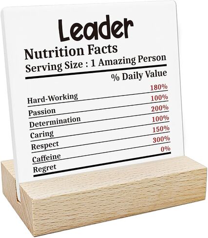 Leader Appreciation Gifts Leader Nutrition Facts Ceramic Decorative Sign Keepsake Thank You Gifts for Leader Boss Mentor Ceramic Desk Sign Plaque with Wooden Stand for Home Office Decor in Kuwait