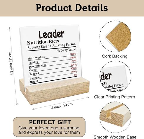 Leader Appreciation Gifts Leader Nutrition Facts Ceramic Decorative Sign Keepsake Thank You Gifts for Leader Boss Mentor Ceramic Desk Sign Plaque with Wooden Stand for Home Office Decor in Kuwait