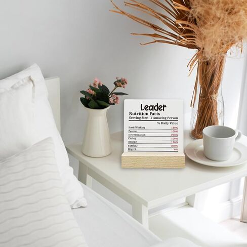 Leader Appreciation Gifts Leader Nutrition Facts Ceramic Decorative Sign Keepsake Thank You Gifts for Leader Boss Mentor Ceramic Desk Sign Plaque with Wooden Stand for Home Office Decor in Kuwait
