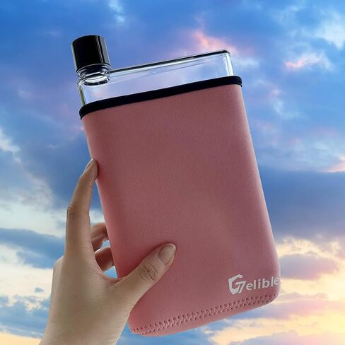 Flat Water Bottle 14oz with Cup Sleeve,Portable Clear Reusable Slim, Leak Proof Cup for Activity Outdoor Gym Camping Travel,Fits in Pocket &Random Corner. in Saudi Arabia