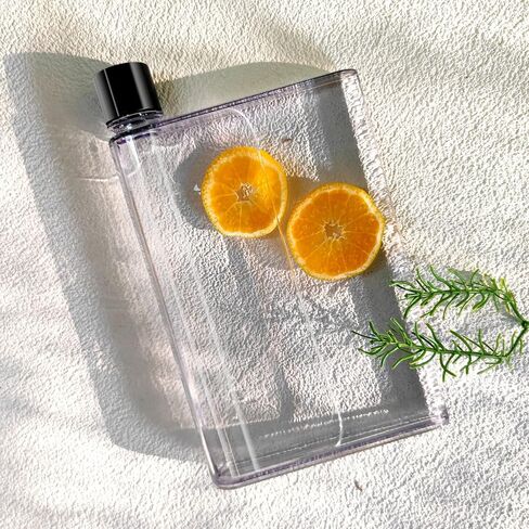 Flat Water Bottle 14oz with Cup Sleeve,Portable Clear Reusable Slim, Leak Proof Cup for Activity Outdoor Gym Camping Travel,Fits in Pocket &Random Corner. in Saudi Arabia