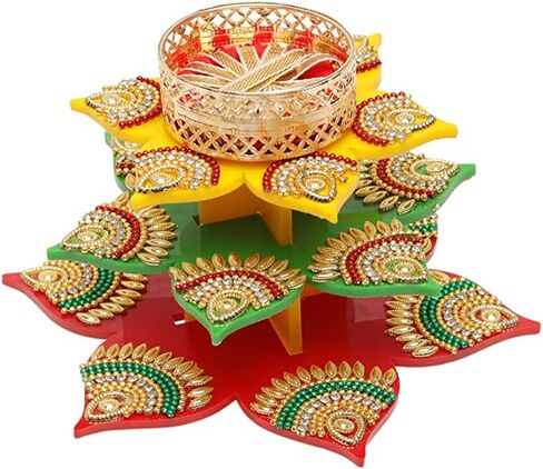 Colorful Floor Rangoli with Tea Light Candle Holder Stand Decorative Tealight T Light for Floor Decorations Lighting Accessories Home New Year Decor Size:- 7"(Without Wax) in Saudi Arabia