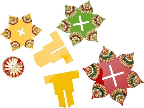 Colorful Floor Rangoli with Tea Light Candle Holder Stand Decorative Tealight T Light for Floor Decorations Lighting Accessories Home New Year Decor Size:- 7"(Without Wax) in Saudi Arabia