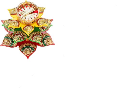 Colorful Floor Rangoli with Tea Light Candle Holder Stand Decorative Tealight T Light for Floor Decorations Lighting Accessories Home New Year Decor Size:- 7"(Without Wax) in Saudi Arabia