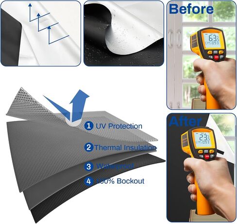57'' x 414'' Portable Blackout Curtains Blackout Blinds Blackout Shades for Windows DIY Temporary Blackout Window Cover with Adhesive Hook and Loop Tape Strips for Baby Nursery Travel in Saudi Arabia