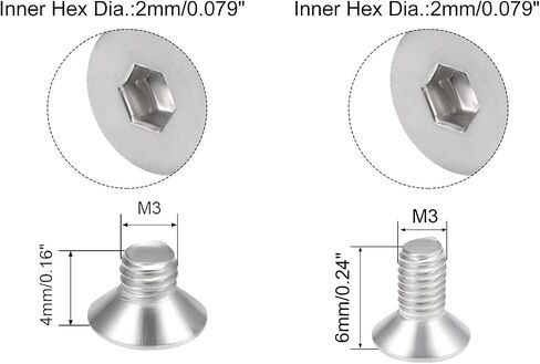 مسامير ذات رأس مسطح بمقبس سداسي من uxcell، مسامير M3x5mm وM3x6mm 304 من الفولاذ المقاوم للصدأ 160 قطعة in Saudi Arabia
