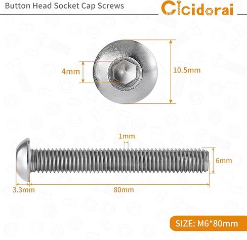 M6-1.0 × 25 مم مسامير غطاء مقبس رأس الزر، 304 الفولاذ المقاوم للصدأ 18-8، محرك مقبس ألين، خيوط الآلة الكاملة، الكمية 25 in Saudi Arabia