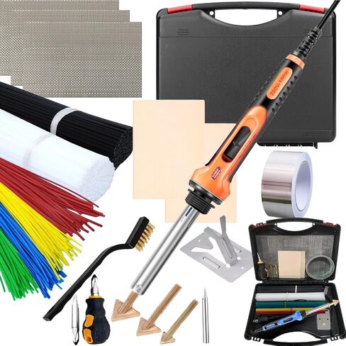 Plastic Welder - 110V-100W Plastic Welding Kit With 140Plastic Rods, 3 Tips, 3 Wire Mesh, 2 Sandpaper, 1 Aluminum Foil Tape, 1 Stand, 1 Metal Brush, 1 Screwdriver for Bumper Kayak Repair in Saudi Arabia