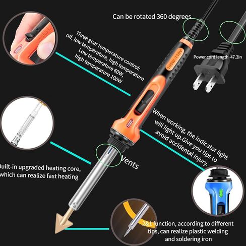 Plastic Welder - 110V-100W Plastic Welding Kit With 140Plastic Rods, 3 Tips, 3 Wire Mesh, 2 Sandpaper, 1 Aluminum Foil Tape, 1 Stand, 1 Metal Brush, 1 Screwdriver for Bumper Kayak Repair in Saudi Arabia
