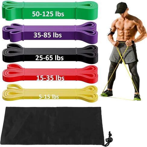 Rieko Pull Up Assistance Bands Set of 5, Heavy Duty Workout Resistance Bands, Exercise Assist Fitness Bands for Working Out, Pull Up Bands for Body Stretching and Muscle Training with Carry Bag in Saudi Arabia