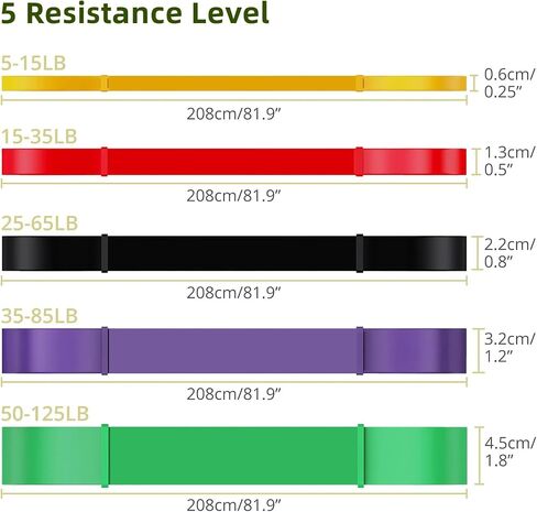 Rieko Pull Up Assistance Bands Set of 5, Heavy Duty Workout Resistance Bands, Exercise Assist Fitness Bands for Working Out, Pull Up Bands for Body Stretching and Muscle Training with Carry Bag in Saudi Arabia
