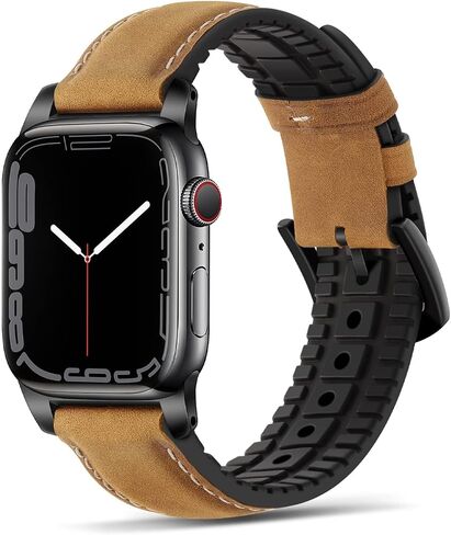 Tasikar Compatible with Apple Watch Band 49mm 45mm 44mm 42mm 41mm 40mm 38mm, Genuine Leather Silicone Replacement Strap Compatible for iWatch Ultra SE Series 9 8 7 6 5 4 3 2 1 in Saudi Arabia