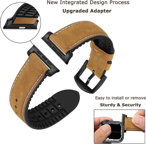 Tasikar Compatible with Apple Watch Band 49mm 45mm 44mm 42mm 41mm 40mm 38mm, Genuine Leather Silicone Replacement Strap Compatible for iWatch Ultra SE Series 9 8 7 6 5 4 3 2 1 in Saudi Arabia