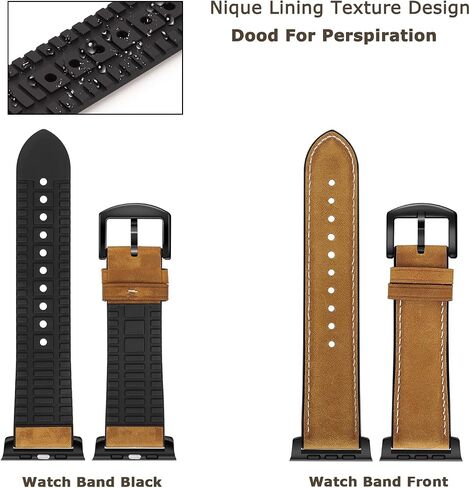 Tasikar Compatible with Apple Watch Band 49mm 45mm 44mm 42mm 41mm 40mm 38mm, Genuine Leather Silicone Replacement Strap Compatible for iWatch Ultra SE Series 9 8 7 6 5 4 3 2 1 in Saudi Arabia