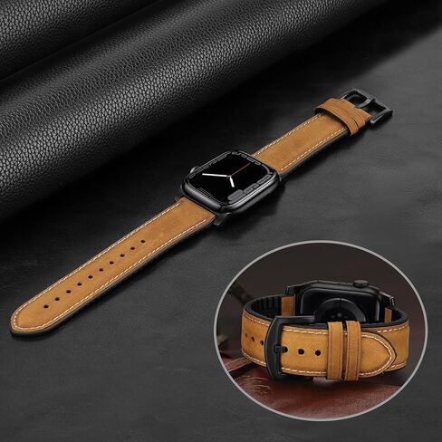 Tasikar Compatible with Apple Watch Band 49mm 45mm 44mm 42mm 41mm 40mm 38mm, Genuine Leather Silicone Replacement Strap Compatible for iWatch Ultra SE Series 9 8 7 6 5 4 3 2 1 in Saudi Arabia