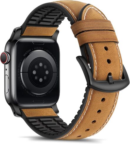 Tasikar Compatible with Apple Watch Band 49mm 45mm 44mm 42mm 41mm 40mm 38mm, Genuine Leather Silicone Replacement Strap Compatible for iWatch Ultra SE Series 9 8 7 6 5 4 3 2 1 in Saudi Arabia