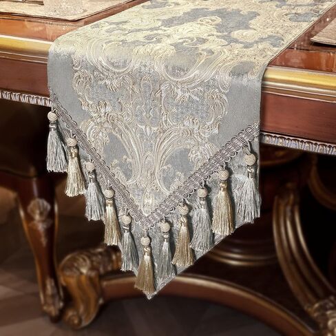 Loom and Mill Luxury Table Runner 120 Inches Long, Floral Jacquard Damask Dining Table Runner with Multi-Tassels for Dining Room Dresser Party Banquet Holiday Decorations(Light Apricot, 13*120 inch) in Kuwait