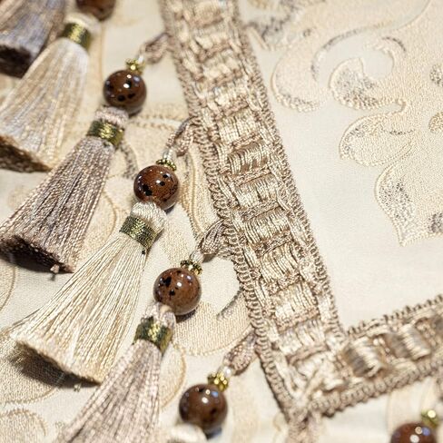 Loom and Mill Luxury Table Runner 120 Inches Long, Floral Jacquard Damask Dining Table Runner with Multi-Tassels for Dining Room Dresser Party Banquet Holiday Decorations(Light Apricot, 13*120 inch) in Kuwait
