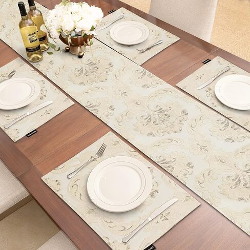 Loom and Mill Luxury Table Runner 120 Inches Long, Floral Jacquard Damask Dining Table Runner with Multi-Tassels for Dining Room Dresser Party Banquet Holiday Decorations(Light Apricot, 13*120 inch) in Kuwait