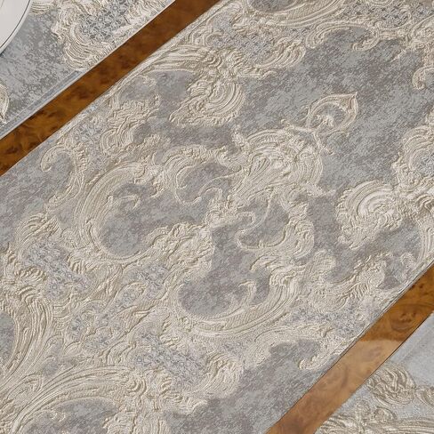 Loom and Mill Luxury Table Runner 120 Inches Long, Floral Jacquard Damask Dining Table Runner with Multi-Tassels for Dining Room Dresser Party Banquet Holiday Decorations(Light Apricot, 13*120 inch) in Kuwait