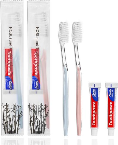 100 pcs Disposable Toothbrushes with Toothpaste Individually Wrapped, 2 Color Toothbrushes and Toothpaste 10g, Bulk Toothbrushes Toothpaste for Homeless,Airbnb,Hotel,Guest in Saudi Arabia