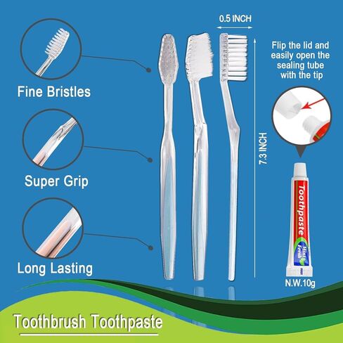 100 pcs Disposable Toothbrushes with Toothpaste Individually Wrapped, 2 Color Toothbrushes and Toothpaste 10g, Bulk Toothbrushes Toothpaste for Homeless,Airbnb,Hotel,Guest in Saudi Arabia