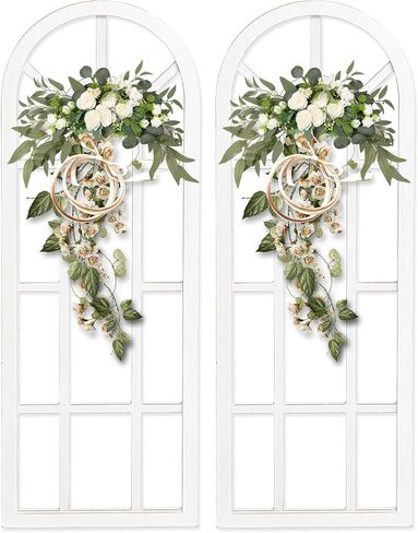 HPC DECOR Rustic Window Frame Wall Decor Set of 2-Vintage Country Wall Hanging Decor,Modern Farmhouse Window Wall Decor-Arch Wall Decor for Home,Bedroom,Living Room,Kitchen Decor,Wall Decoration.White in Saudi Arabia