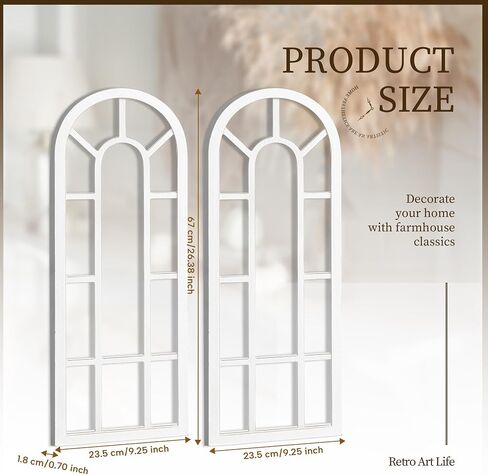 HPC DECOR Rustic Window Frame Wall Decor Set of 2-Vintage Country Wall Hanging Decor,Modern Farmhouse Window Wall Decor-Arch Wall Decor for Home,Bedroom,Living Room,Kitchen Decor,Wall Decoration.White in Saudi Arabia