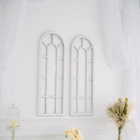HPC DECOR Rustic Window Frame Wall Decor Set of 2-Vintage Country Wall Hanging Decor,Modern Farmhouse Window Wall Decor-Arch Wall Decor for Home,Bedroom,Living Room,Kitchen Decor,Wall Decoration.White in Saudi Arabia