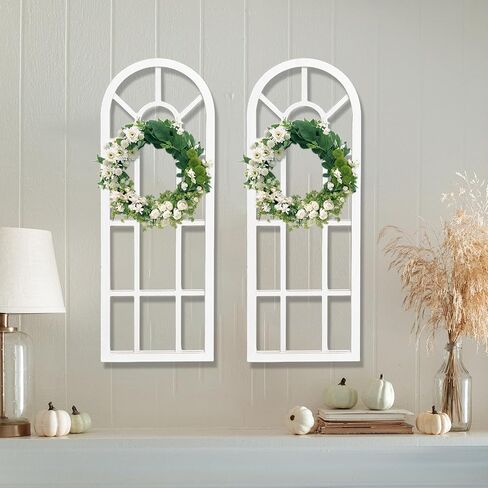HPC DECOR Rustic Window Frame Wall Decor Set of 2-Vintage Country Wall Hanging Decor,Modern Farmhouse Window Wall Decor-Arch Wall Decor for Home,Bedroom,Living Room,Kitchen Decor,Wall Decoration.White in Saudi Arabia