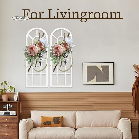 HPC DECOR Rustic Window Frame Wall Decor Set of 2-Vintage Country Wall Hanging Decor,Modern Farmhouse Window Wall Decor-Arch Wall Decor for Home,Bedroom,Living Room,Kitchen Decor,Wall Decoration.White in Saudi Arabia