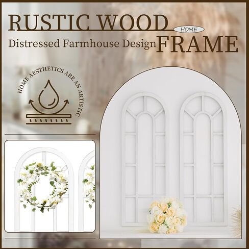 HPC DECOR Rustic Window Frame Wall Decor Set of 2-Vintage Country Wall Hanging Decor,Modern Farmhouse Window Wall Decor-Arch Wall Decor for Home,Bedroom,Living Room,Kitchen Decor,Wall Decoration.White in Saudi Arabia