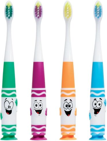 فرشاة أسنان GUM Crayola للأطفال الصغار، شعيرات فائقة النعومة وضيقة، رأس مدبب لإزالة لوحة الأسنان بلطف، للأعمار من 3 سنوات فما فوق، 1 قيراط (عبوة من 4 قطع) in Saudi Arabia