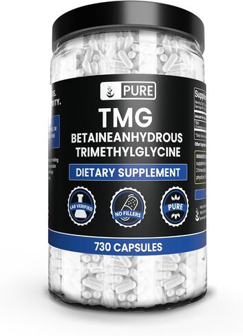 مكونات أصلية نقية TMG Trimethylglycine (730 كبسولة) بيتين لا مائي، بدون مغنيسيوم أو حشو أرز، نقي دائمًا، تم التحقق من مختبره in Saudi Arabia