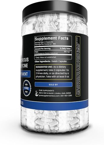 مكونات أصلية نقية TMG Trimethylglycine (730 كبسولة) بيتين لا مائي، بدون مغنيسيوم أو حشو أرز، نقي دائمًا، تم التحقق من مختبره in Saudi Arabia