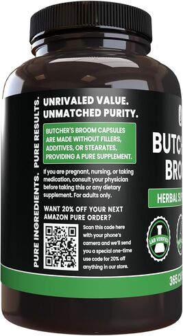Pure Original Ingredients Butcher's Broom (365 Capsules), No Magnesium or Rice Fillers, Always Pure, Lab Verified in Saudi Arabia