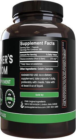Pure Original Ingredients Butcher's Broom (365 Capsules), No Magnesium or Rice Fillers, Always Pure, Lab Verified in Saudi Arabia