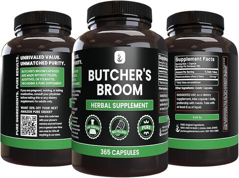 Pure Original Ingredients Butcher's Broom (365 Capsules), No Magnesium or Rice Fillers, Always Pure, Lab Verified in Saudi Arabia