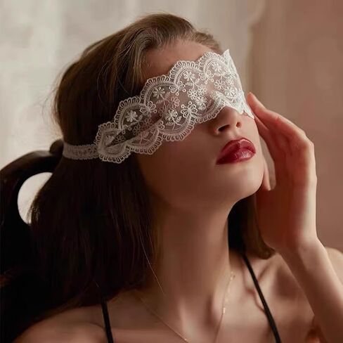 Women's Sexy Lace Eye Mask Transparent Adjustable Eye Mask Masquerade Sexy Costume Lingerie Accessories Decoration (White) in Saudi Arabia