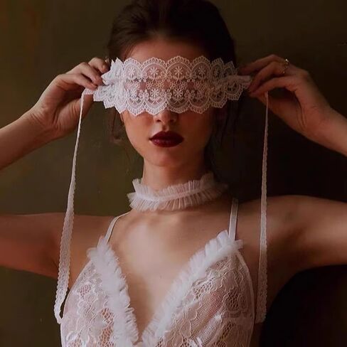 Women's Sexy Lace Eye Mask Transparent Adjustable Eye Mask Masquerade Sexy Costume Lingerie Accessories Decoration (White) in Saudi Arabia
