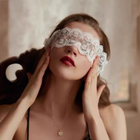 Women's Sexy Lace Eye Mask Transparent Adjustable Eye Mask Masquerade Sexy Costume Lingerie Accessories Decoration (White) in Saudi Arabia