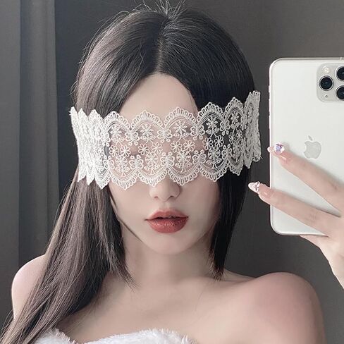 Women's Sexy Lace Eye Mask Transparent Adjustable Eye Mask Masquerade Sexy Costume Lingerie Accessories Decoration (White) in Saudi Arabia