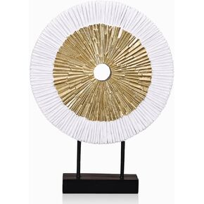 Wood color round irregular line statue, unique home sculpture for cabinet above coffee table entryway table top TV stand dining table center home decor.
