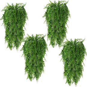 4 Pack Artificial Plants Boston Ferns Fake Vines Hanging Ivy Decor Plastic Greenery for Wall Indoor Outdoor Hanging Baskets Wedding Garland Decor