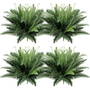 4 Pack 120 Bunches Artificial Boston Fern Bush 33.5 Inch Silk Fake Boston Fern Greenery Shrubs for Outdoor Indoor Decorating, Living Room, Bedroom, Office, Garden