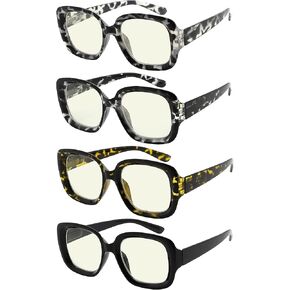 Eyekepper 4-Pack Reading Glasses Blue Light Blocking Chic Computer Glasses Readers Women +1.5