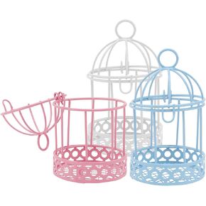 3Pcs Mini Metal Wire Bird Cages,Round Small Birds Birdcages Vintage Decorative Lantern Iron Bird Cage Centerpieces Wall Hanging Decor for Wedding Candy Party Favor