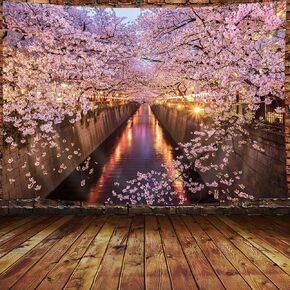JAWO Japanese Tapestry, Cherry Blossoms Tapestry, Japanese Blossom Cherry Sakura Wall Tapestry, Romantic Floral Tree Tapestry Home Decor Room for Bedroom Living Room Dorm, 60X40inches, Pink