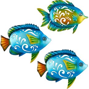 Metal Fish Wall Decor Coastal Ocean Sea Hanging Decorations Metal Fish Art Outdoor Wall Sculptures Garden Patio Fence Pool Decor, Style 6